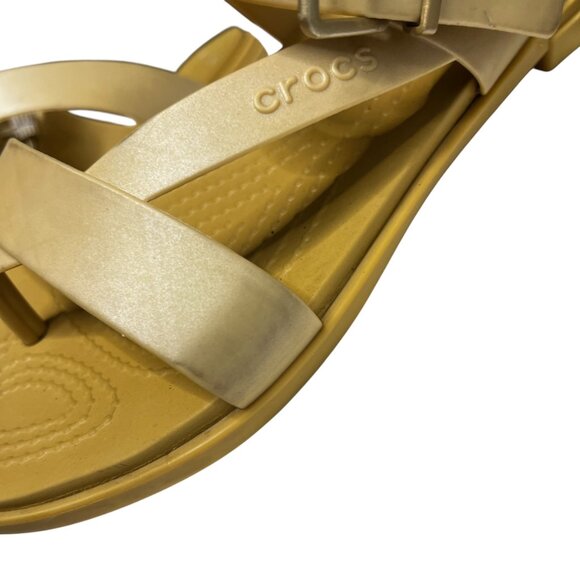 Crocs Tulum Toe Post Sandals Sz 7 Beige Buckle Iconic Comfort Thong Slides Women - Picture 10 of 11